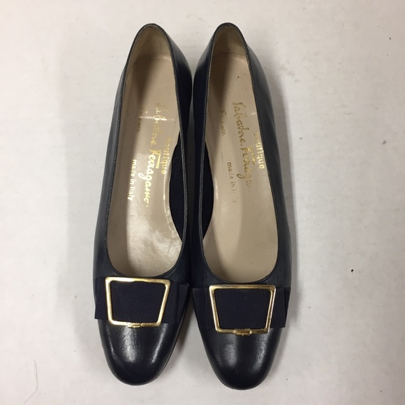 Vintage Ferragamo Boutique Dark Navy Leather Shoes - Picture 7 of 12